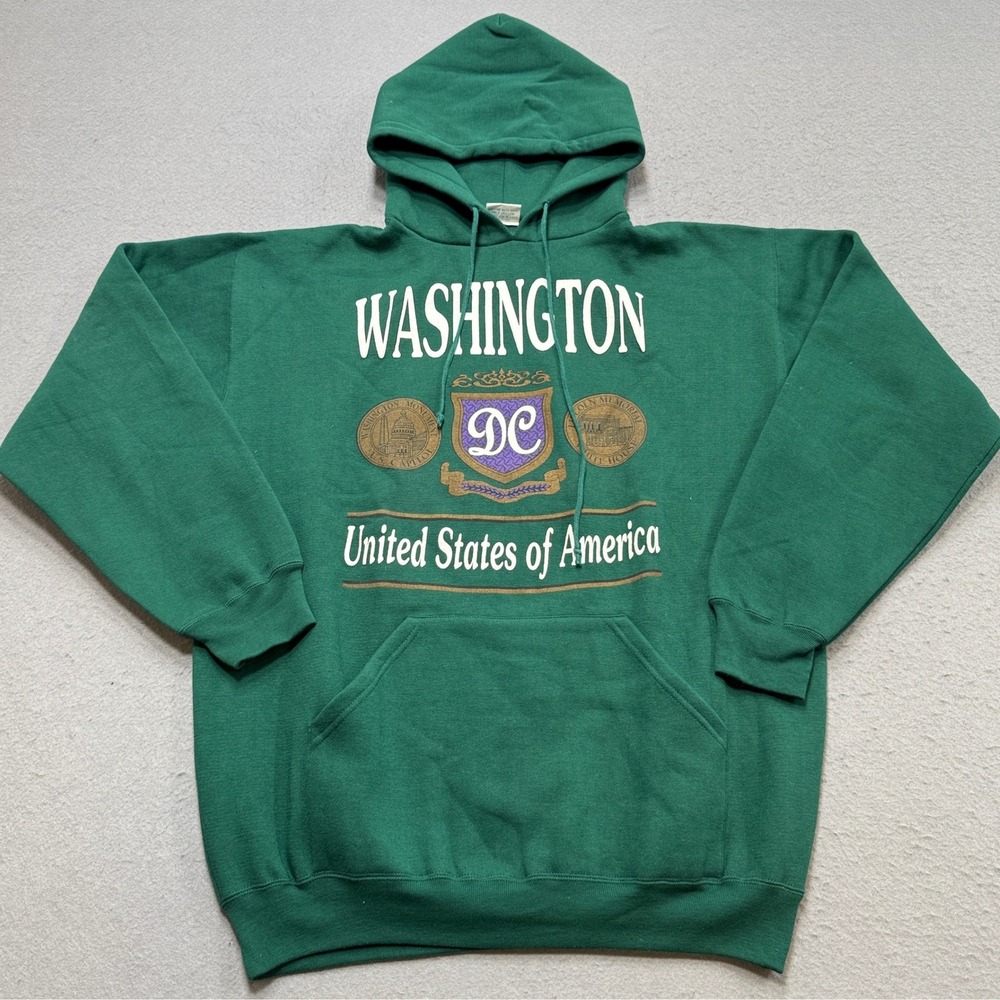 Vintage Washington DC Hoodie Men's‎ XL Green MAK Sports Fleece Graphic Varsity